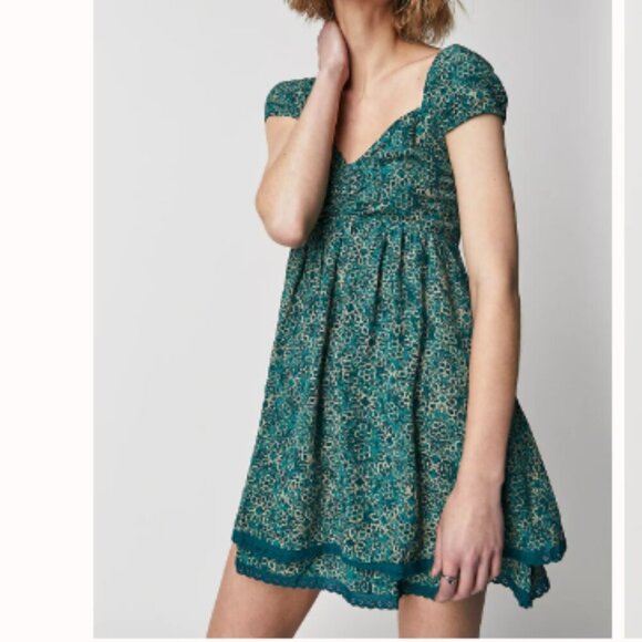 Free People Green Tabitha Mini Dress Size Large NWOT - Picture 2 of 13